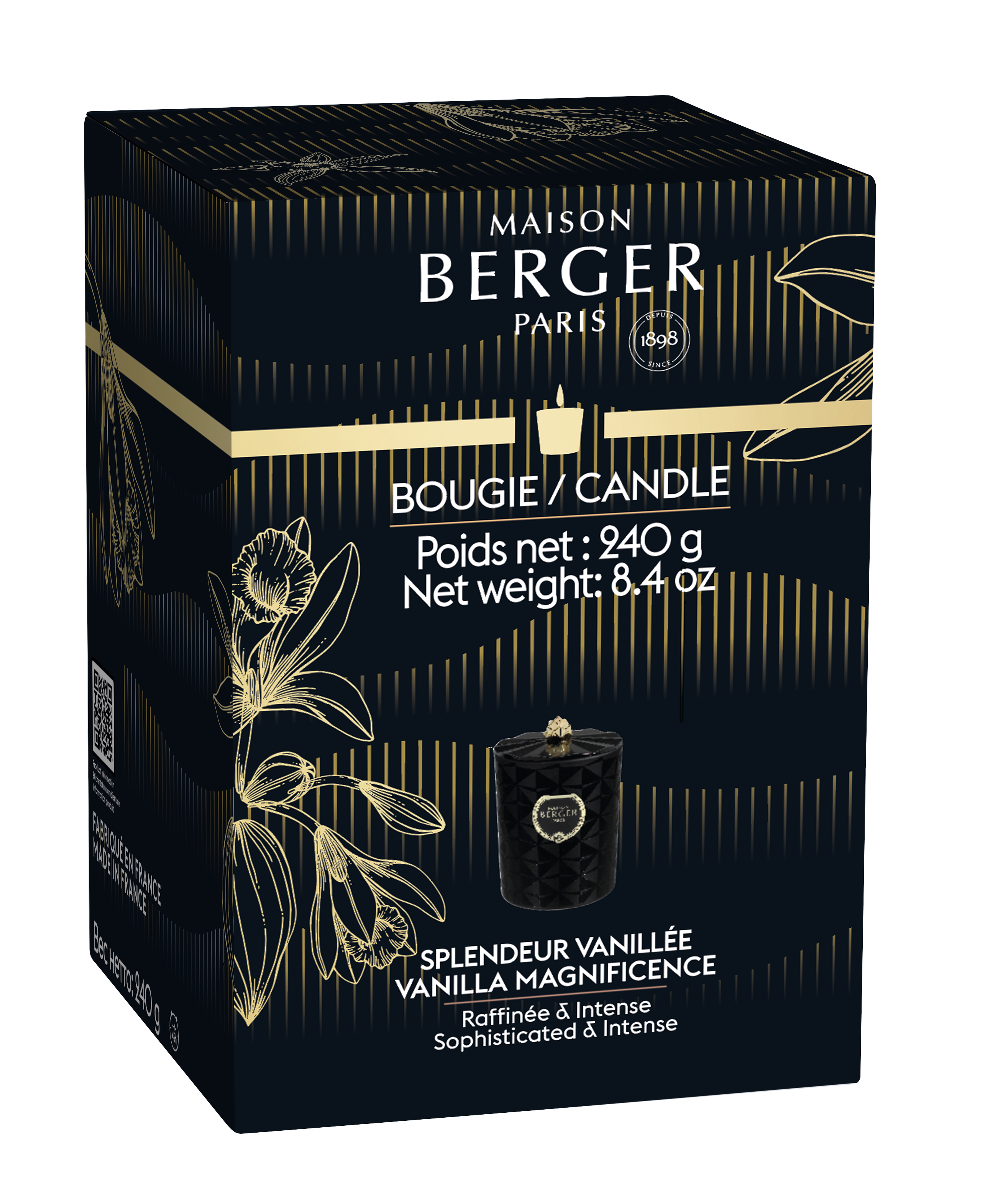 Аромасвеча "Кали" черная с ароматом "Ванильное Великолепие" 240гр Maison Berger